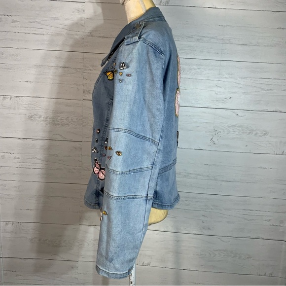 Light Blue Denim Jacket with Sequin Butterfly Back - Picture 5 of 10
